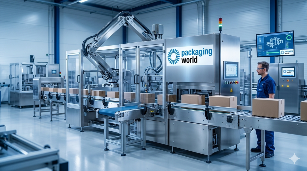 Automated B2B industrial packaging machinery solutions in a modern manufacturing factory floor